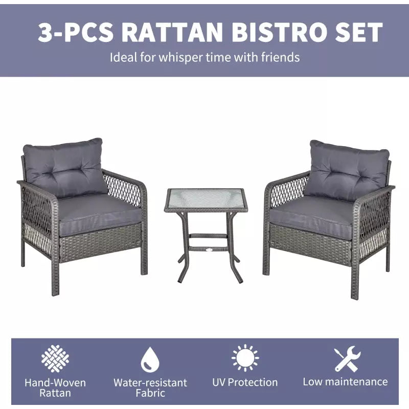 Rattan Bistro Set - Grey Outsunny