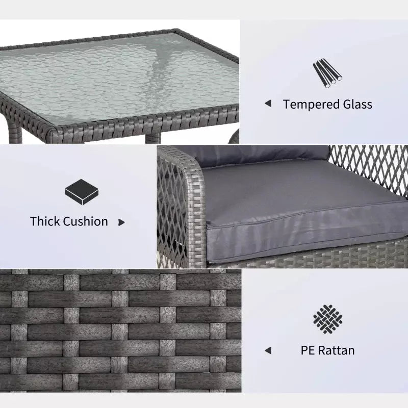 Rattan Bistro Set - Grey Outsunny