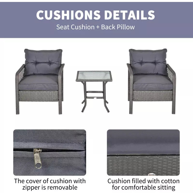 Rattan Bistro Set - Grey Outsunny