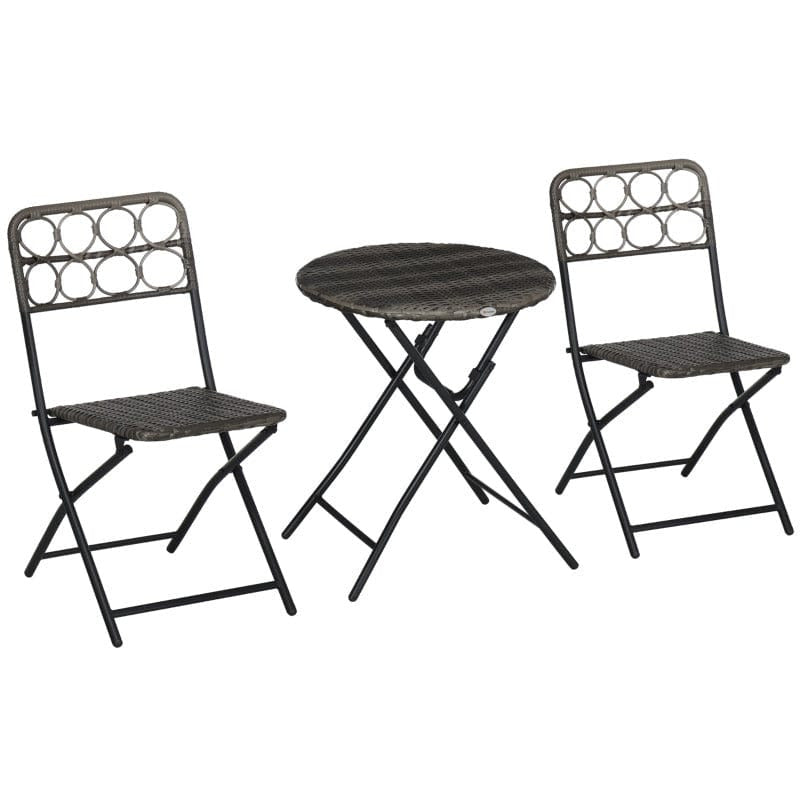 Compact 2-Seater Rattan Bistro Set - Grey