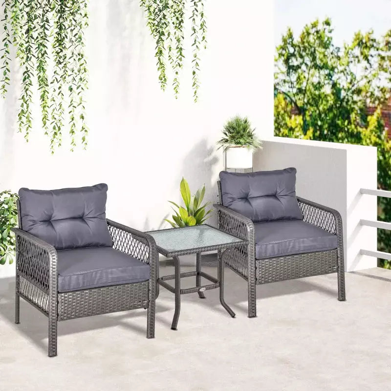 Rattan Bistro Set - Grey Outsunny