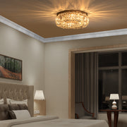 HOMCOM Crystal Ceiling Lights Set of 2, Modern Flush Chandeliers with Stainless Steel Base, Pendant Lights for Living Room Bedroom Dining Room, Silver Tone AOSOM