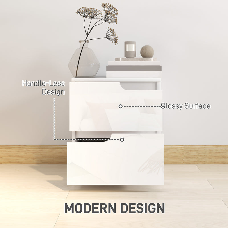 White High Gloss Bedside Table With 2 Drawers by HOMCOM