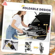Dog Stroller for Small Pets with Easy Folding and Storage Basket Grey AOSOM