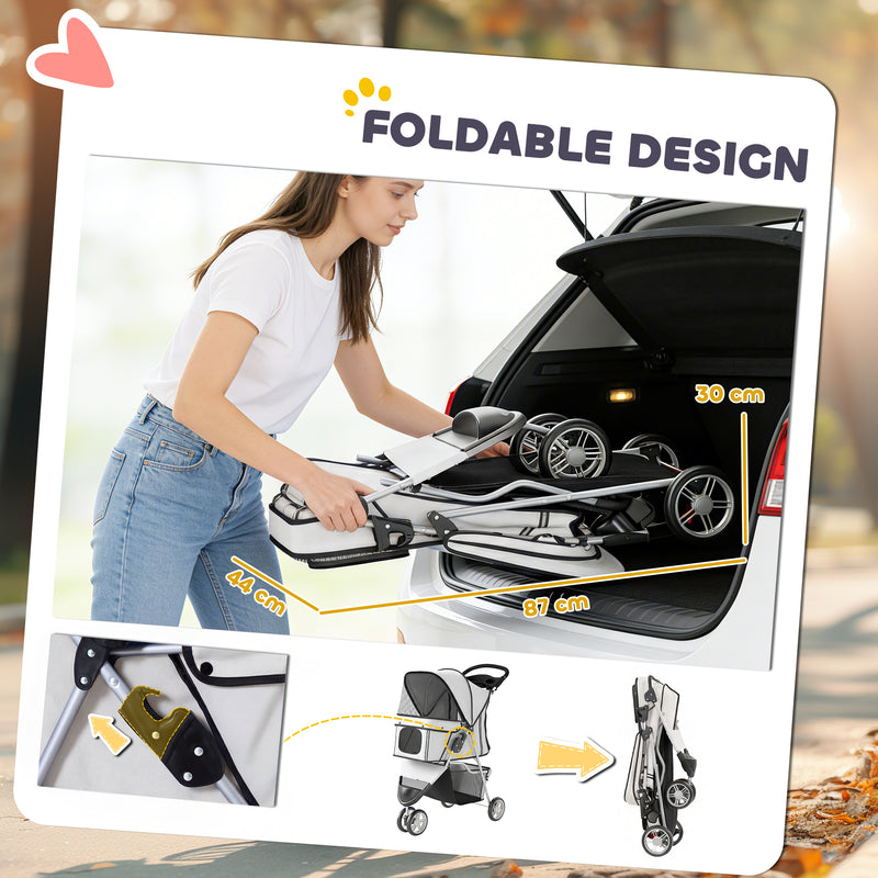 Dog Stroller for Small Pets with Easy Folding and Storage Basket Grey AOSOM