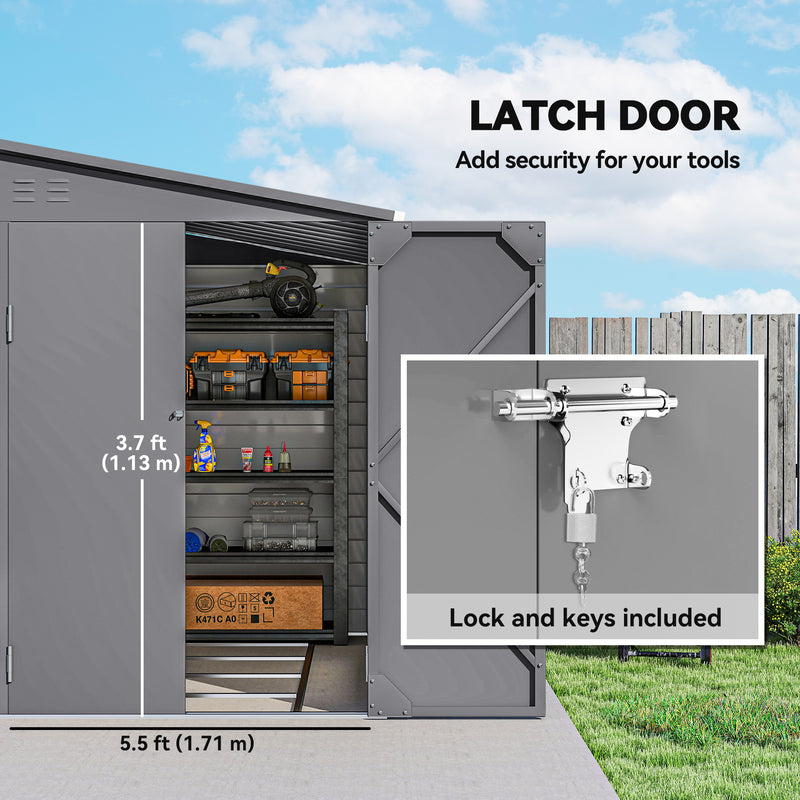 5 x 9ft Metal Garden Storage Shed with Foundation Kit and Lockable Doors Grey