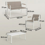Outsunny 4 Seater Garden Furniture Set with Loveseat, Armchairs, Table, Metal Garden Sofa Set with Breathable Seats, Khaki AOSOM