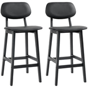 Set of 2 Wooden Bar Stools with Padded Faux Leather Seats Ideal for Kitchen or Home Bar Black