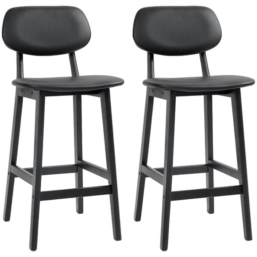 Set of 2 Wooden Bar Stools with Padded Faux Leather Seats Ideal for Kitchen or Home Bar Black