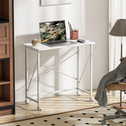 White 80 cm Folding Desk on Wheels Space Saving Table for Home Office or Study