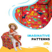 Kids Dinosaur Armchair with Wooden Frame Support Ideal for Bedroom or Playroom, Red