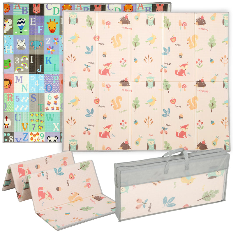 Foldable Reversible Foam Baby Play Mat Soft and Cushioned for Crawling Toddlers Grey AOSOM