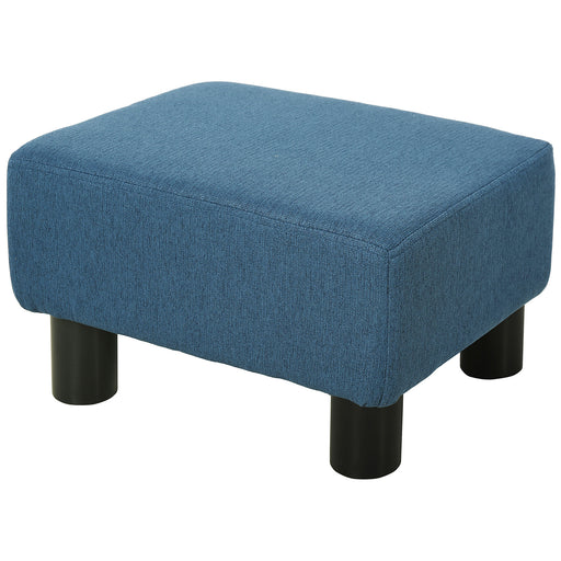 Linen Fabric Footstool Ottoman Cube With Sturdy Legs for Living Room Comfort, Blue