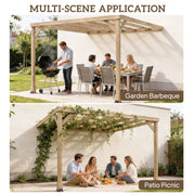 Wooden Lean To Pergola Kit With Concrete Anchors For Garden Patio Shade Light Brown AOSOM