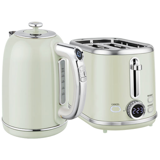 Green Retro Kettle and Toaster Set with Adjustable Temperature Ideal for Breakfast