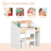Kids Desk and Chair Set with Bookshelf and Drawer for Study and Play Ages 3 to 6, White