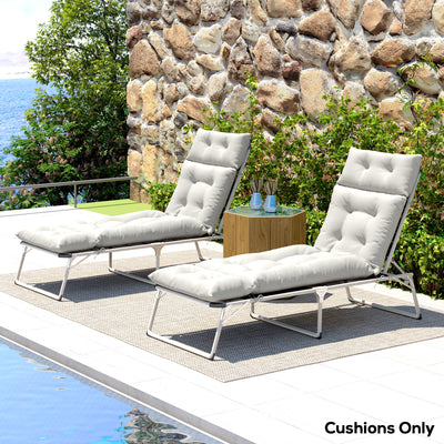 Light Grey Sun Lounger Cushions Set of 2 Thick Replacement Pads with Ties UPF20+ by Outsunny