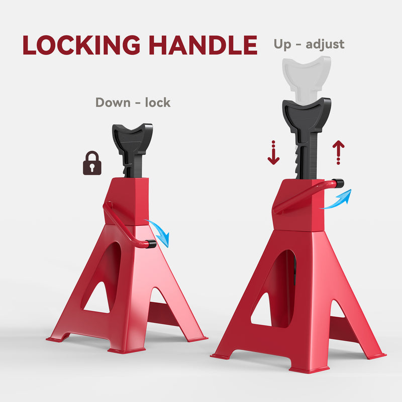 Car Jack Stands Set of 2 for Safe Vehicle Repairs Adjustable Height Red Black AOSOM