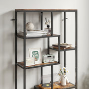 Seven Tier Geometric Bookcase With Open Shelves For Modern Home Storage Brown Black