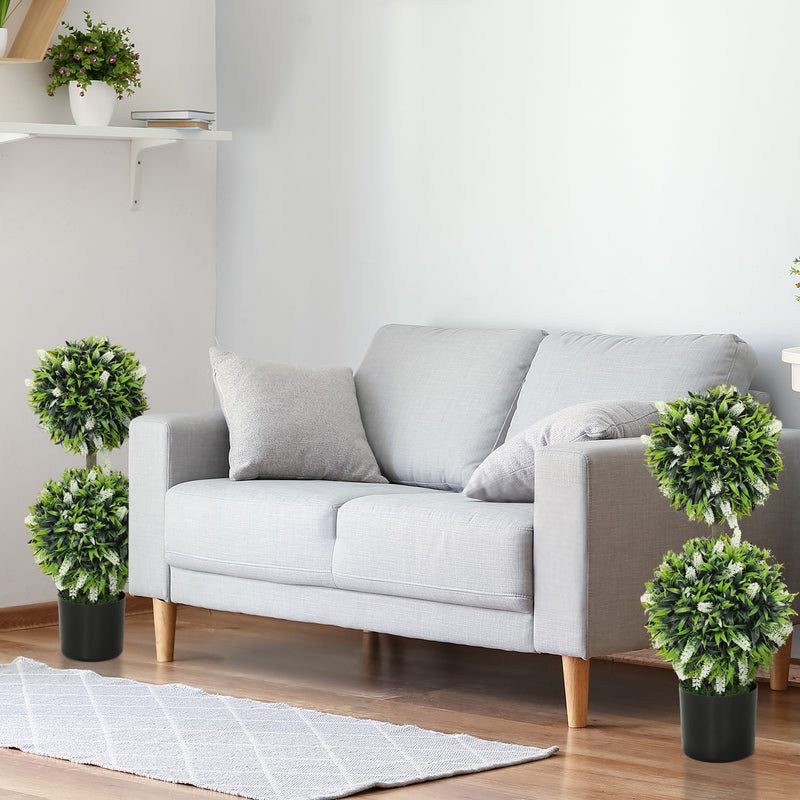 Set of 2 Artificial Ball Trees with White Lavender Flowers 70cm by HOMCOM