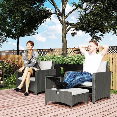 Five Piece Rattan Garden Furniture Set with Coffee Table and Ottomans in Cream White by Outsunny
