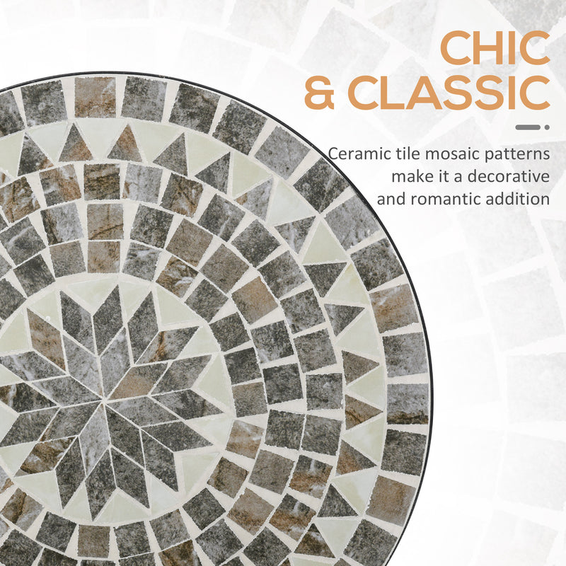 Round Mosaic Garden Table Grey and Black Ideal for Outdoor Dining or Balcony Use