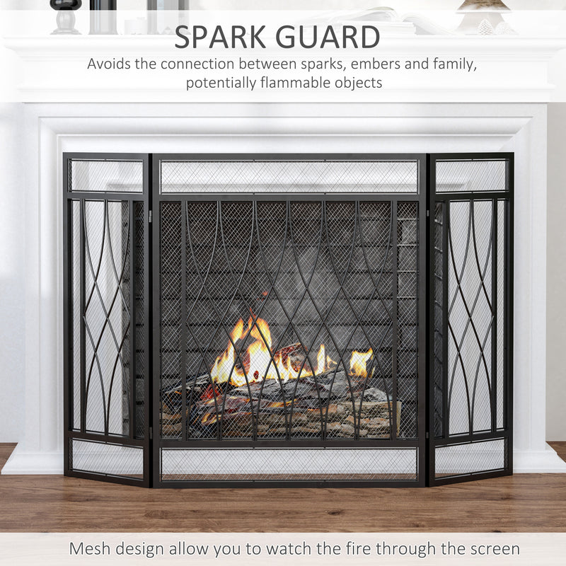 Fire Guard with Folding Mesh Panels for Child and Pet Safety Black