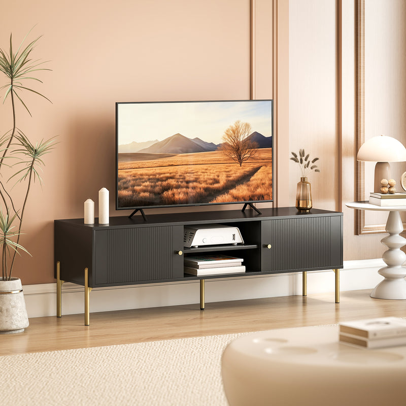 TV Stand with Cupboards and Open Shelves for Organised Living Room Black