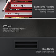 Rolling Tool Storage Chest with Two-Part Design for Garage or Workshop Black Red