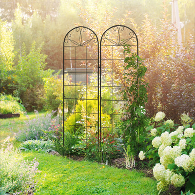 Set of 2 Metal Garden Trellis Panels With Sturdy Grid For Climbing Plants and Vines