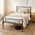 Black Metal Frame For Single Mattress, Headboard, Footboard, 21 Stone Weight Capacity