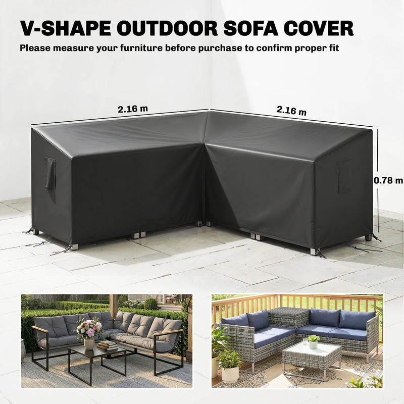 V Shaped Outdoor Furniture Cover Waterproof for Corner Sofa with Air Vents Black Outsunny