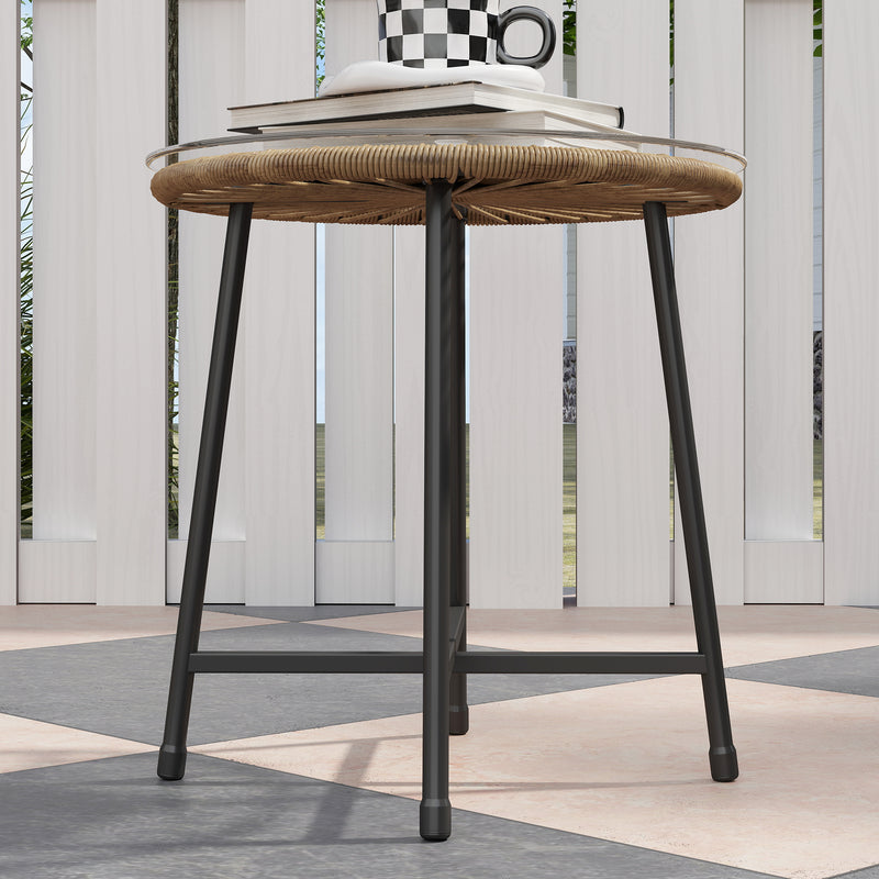 3 Piece Rattan Bistro Set with Cushions and Glass Top Table for Garden and Patio by Outsunny