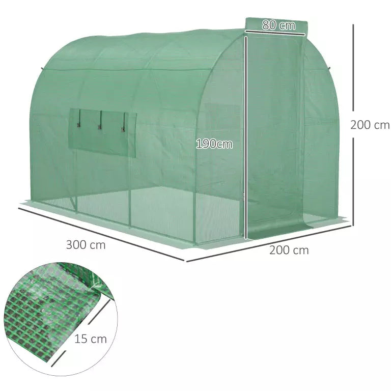 3x2m Walk In Greenhouse, Hinged Door, Steel Frame