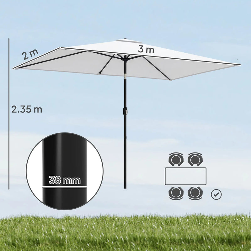 3x2m Garden Parasol with Adjustable Tilt for Easy Sun Protection on Patios and Lawns Outsunny