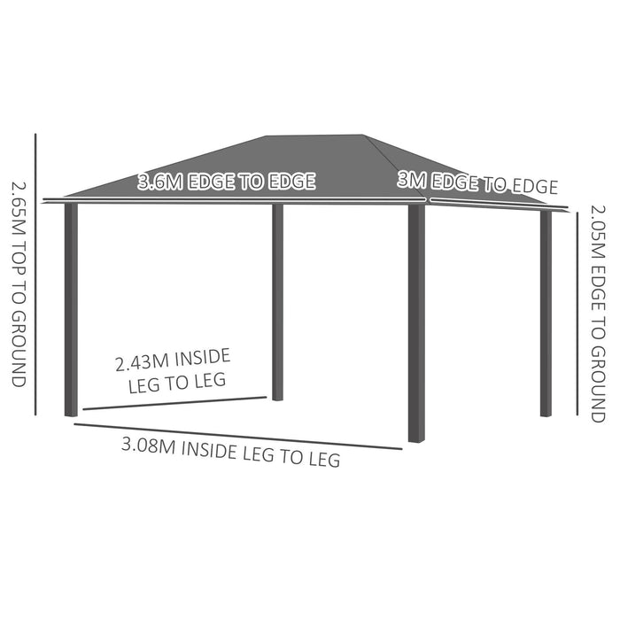 3x3.6m Steel Frame Hardtop Gazebo with Polycarbonate Roof