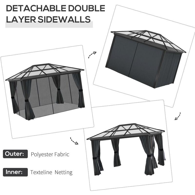 3x3.6m Steel Frame Hardtop Gazebo with Polycarbonate Roof