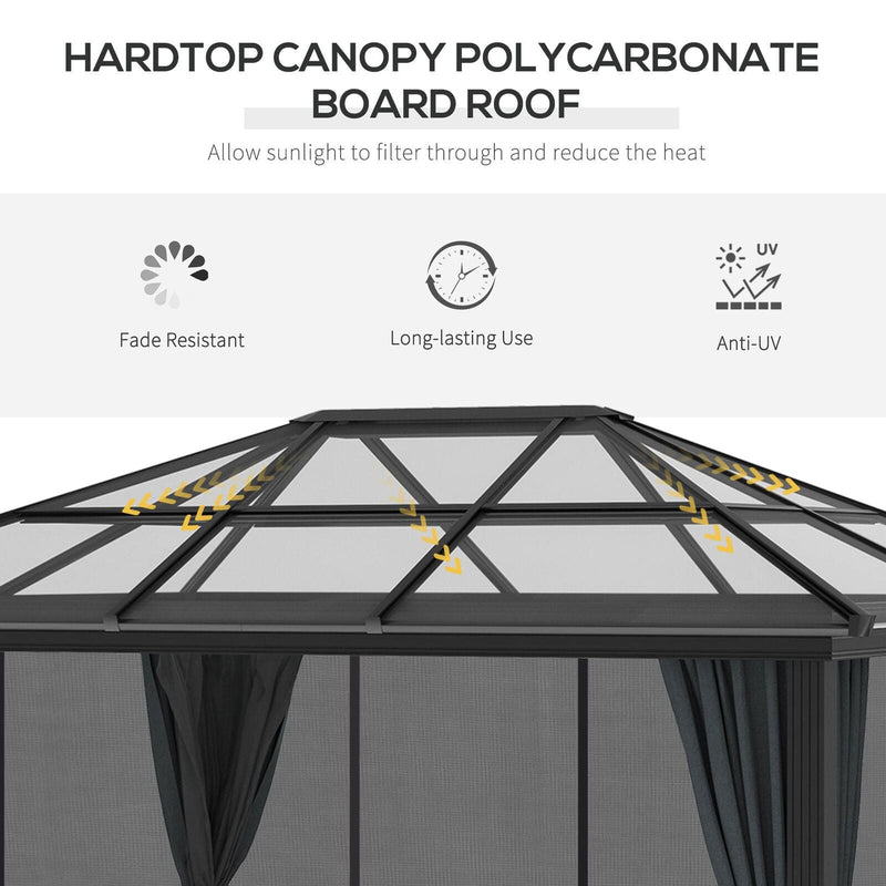 3x3.6m Steel Frame Hardtop Gazebo with Polycarbonate Roof