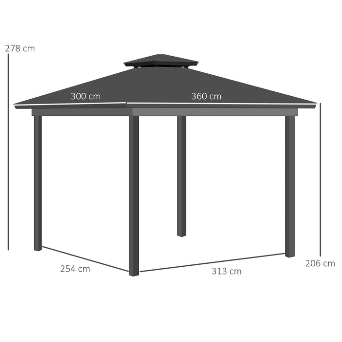 3x3.6m Polycarbonate Gazebo With Double Roof Curtains, Insect Nets