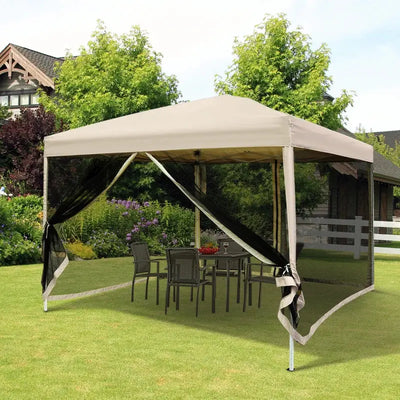 3x3 Pop Up Gazebo With Mesh Sides, Tan Outsunny