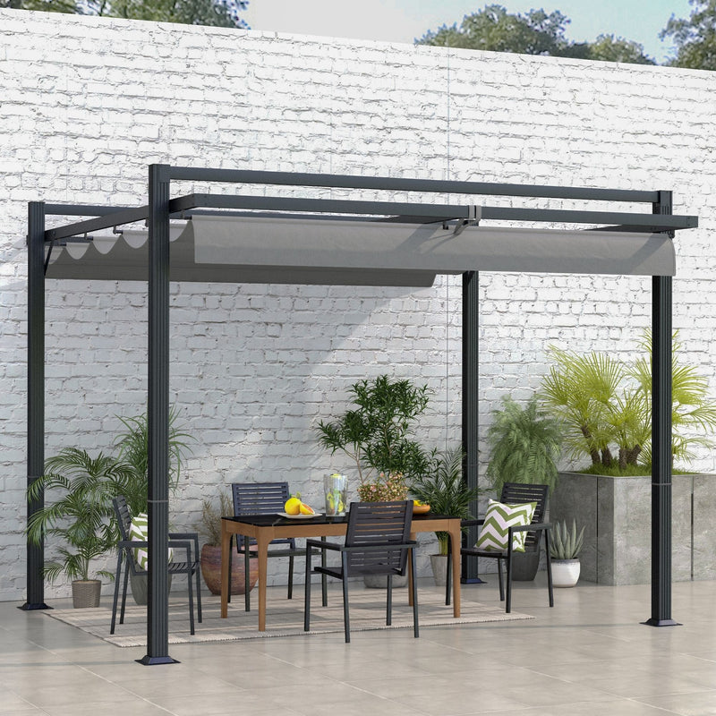 3m x 3m Metal Pergola With Retractable Roof, Grey