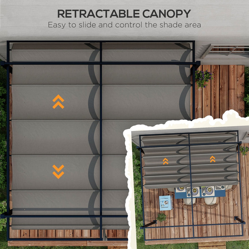3m x 3m Metal Pergola With Retractable Roof, Grey