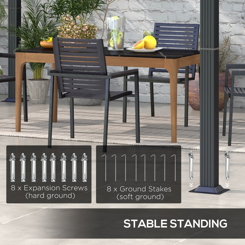 3m x 3m Metal Pergola With Retractable Roof, Grey