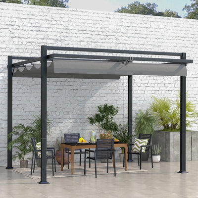 3m x 3m Metal Pergola With Retractable Roof, Grey Outsunny