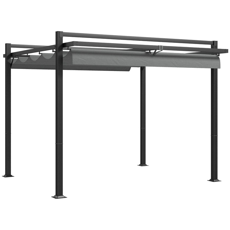 3m x 3m Metal Pergola With Retractable Roof, Grey