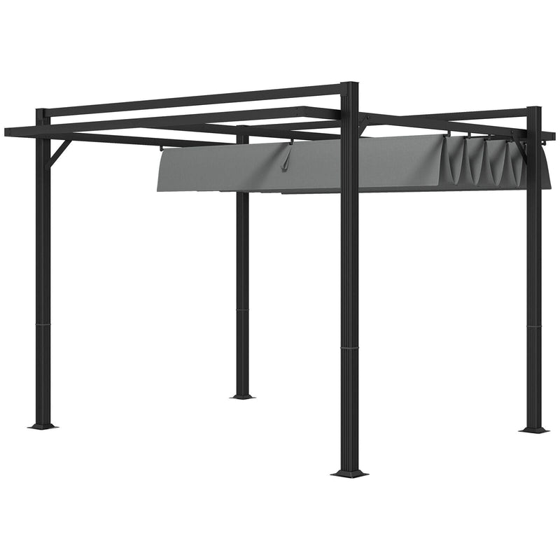 3m x 3m Metal Pergola With Retractable Roof, Grey