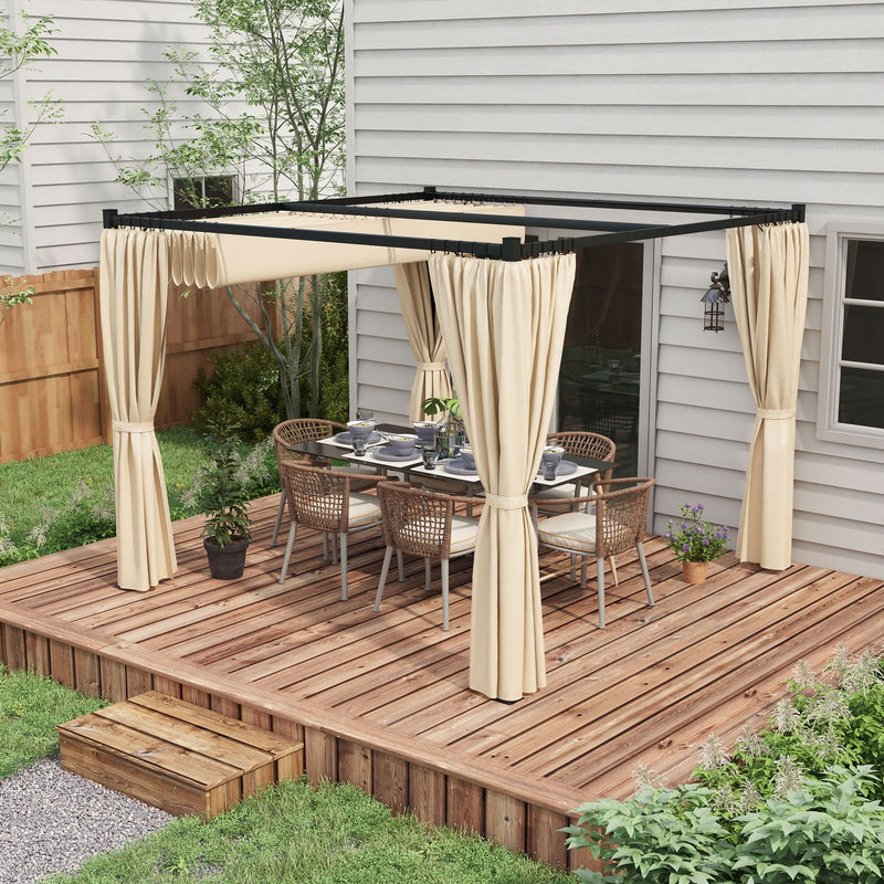 3x3m Metal Pergola with Retractable Roof and Sides, Beige