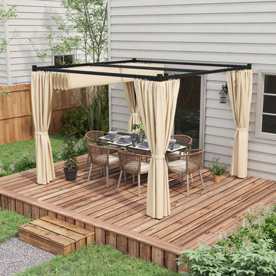 3x3m Metal Pergola with Retractable Roof and Sides, Beige Outsunny