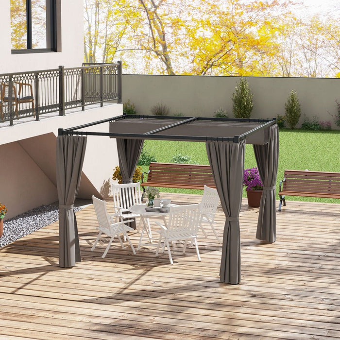 3x3m Metal Pergola with Retractable Roof and Sides, Grey