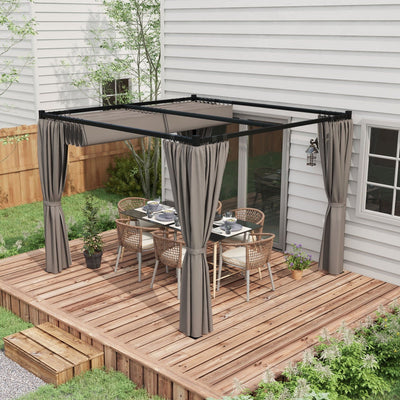 3x3m Metal Pergola with Retractable Roof and Sides, Grey Outsunny